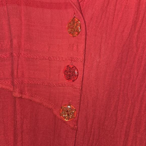 Saint Germain Paris Red Blouse Top XL Crinkled Gauze Lagenlook VTG 90s Button Up - Picture 3 of 16